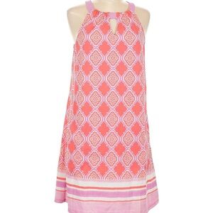 Cabana Life Coral and Pink Patterned Halter Dress medium